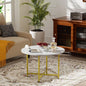 Round Coffee Table, Small Coffee Tables for Living Room, Wood Coffee Table with Metal Frame, Floor Table Desk for Sitting on The Floor, Home, Office, Farmhouse, White & Gold (23.6"D x 17.7"H)
