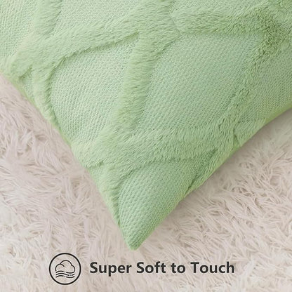 decorUhome Throw Pillow Covers 12x20 Inch Set of 2, Soft Plush Faux Fur Wool Lumbar Sage Green Couch Pillow Covers, Decorative Neutral Pillow Cases for Bed Sofa Living Room Home Decor