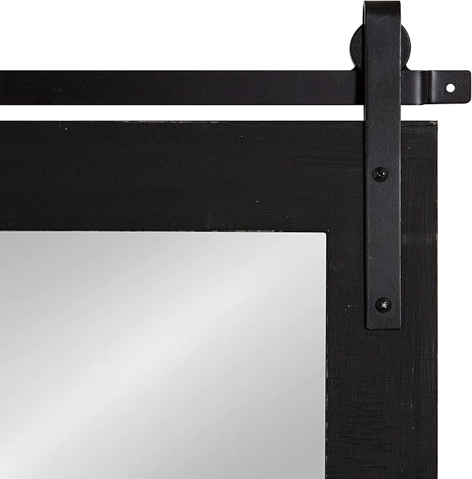 Kate and Laurel Cates Farmhouse Wood Framed Wall Mirror, 22 x 30, Black, Barn Door-Inspired Rustic Mirrors for Wall