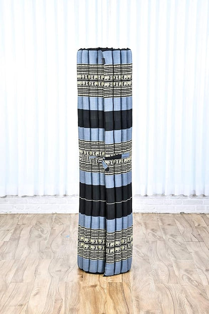 Leewadee - Foldable Floor Mattress - Japanese Roll Up Futon -Trifold Tatami Mat- Guest Floor Bed - Camping Mattress - Thai Massage Mat, Kapok Filled, 75 x 57 inches, Blue