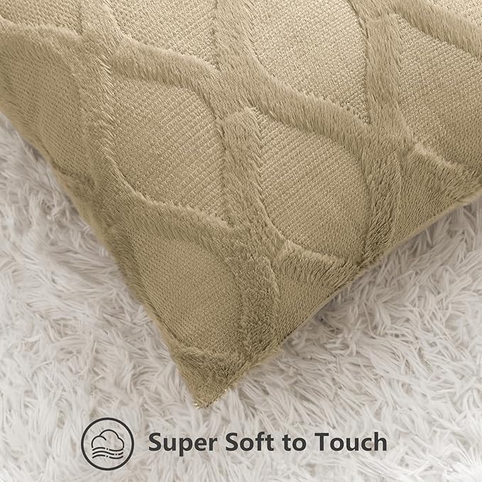 decorUhome Throw Pillow Covers 22x22 Inch Set of 2, Soft Plush Faux Fur Wool Khaki Couch Pillow Covers, Decorative Neutral Pillow Cases for Bed Sofa Living Room Home Decor