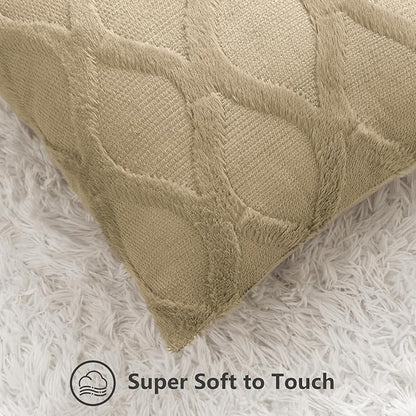 decorUhome Throw Pillow Covers 22x22 Inch Set of 2, Soft Plush Faux Fur Wool Khaki Couch Pillow Covers, Decorative Neutral Pillow Cases for Bed Sofa Living Room Home Decor