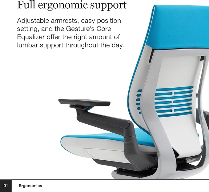 Steelcase Gesture Office Chair - Ergonomic Work Chair with Wheels for Carpet - Comfortable - Intuitive-to-Adjust for Desk - 360-Degree Arms - Blue Jay Fabric