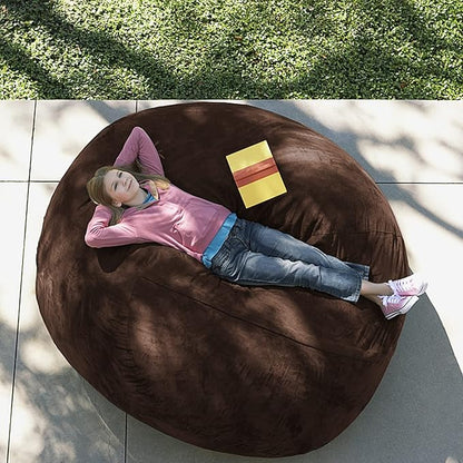 Giant Fur Bean Bag Chair Cover for Kids Adults, (No Filler) Living Room Furniture Big Round Soft Fluffy Faux Fur Beanbag Lazy Sofa Bed Cover (Dark Khaki, 6FT)