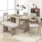 Merax Farmhouse Wooden Dining Set of 6, 65 Inch Rectangular Kitchen Table, Upholstered 4 Chairs with Backrest, Bench with Cushion, Easy Assemble, Natural