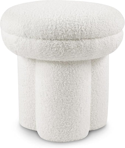 Furniture of America Rami Modern 18-inch Mushroom-Shape Upholstered Ottoman with Tri-Pillar Pedestal, Vanity Stool Chair, Small Foot Stool for Bedroom, Living Room, Entryway, Beige