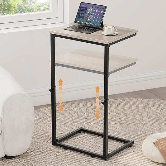 Vagusicc C Shaped End Table for Couch, 33.2'' Extra Tall C Table Adjustable Height Side Table, Small Side Table for Small Spaces, Couch Tables That Slide Under, Tv Tray Table for Living Room, Greige