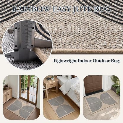 Lahome Rainbow Easy Jute Rug, 2x3 Farmhouse Kitchen Rugs Non Slip Washable Entryway Rug, Neutral Non Slip Non Shedding Low Pile Indoor Outdoor Door Mats for Porch Foyer