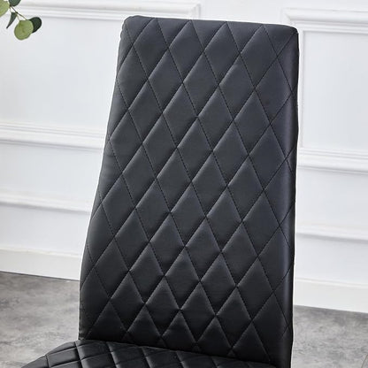 Modern Minimalist Dining Chair Fireproof Leather Sprayed Metal Pipe Diamond Grid Pattern Restaurant Home Conference Chair Set of 4 Or 6 (6, Jet Black)
