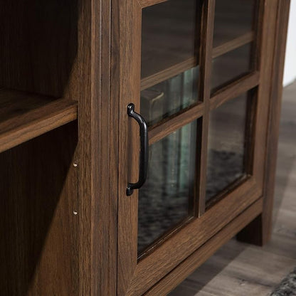 Walker Edison Portsmouth Classic 2 Glass Door TV Stand for TVs up to 80 Inches, 70 Inch, Dark Walnut