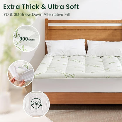Love's cabin Twin Mattress Topper, Rayon Derived from Bamboo, 900 GSM Breathable Mattress Topper Pad, Thick Pillow Top Mattress Pad Stretches up with 8"-20" Deep Pocket(39"x75"), Green