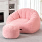 HABUTWAY Bean Bag Chair, Giant Bean Bag Chairs for Adults with Ottoman, Comfy Faux Fur Shell-Shaped Bean Bag Couch, Sofa Chair for Living Room, Bedroom, Pink