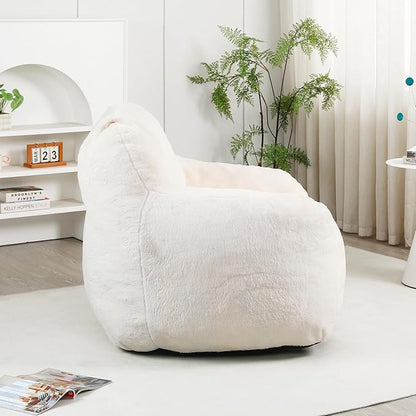 Furniliving Bean Bag Chair, Giant Bean Bag Chair Stuffed Floor Sofa for Adults Comfy Bean Bag Sofa with Back Support, Oversized Bean Bag Couch for Living Room Bedroom Dorm Office, Teddy, White