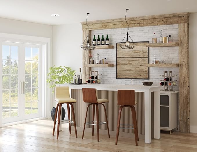 Vienna 30" Swivel Bar Stool in Walnut Wood Finish with Cream Faux Leather - Set of 2