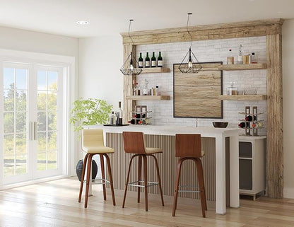 Vienna 30" Swivel Bar Stool in Walnut Wood Finish with Cream Faux Leather - Set of 2