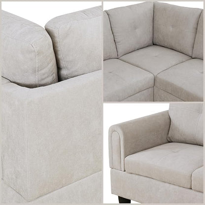L Shaped Sectional Couches, Modern Modular Sectional Sofa for Living Room Bedroom Furniture, Cozy 4 Seat Couch with Ottoman Storage & Chaise, Gray White