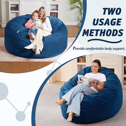 5FT Bean Bag Chair with Ultra Soft Velvet Cover Bean Bag Sofa with Memory Foam Bean Bag Chairs with Large Size Lazy Sofa for Dorm Office Living Room Bedroom Blue 5'