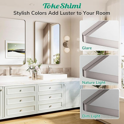 TokeShimi 16x20 Brushed Nickel Bathroom Mirror,Vanity Mirror Bathroom Wall with Tempered Glass,Modern Metal Framed Mirror with Aluminum Frame(Horizontal/Vertical)