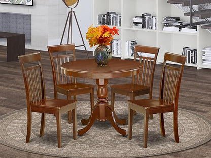 East West Furniture AANCA5-MAH-W 5 Piece Dining Room Table Set Includes a Round Kitchen Table with Pedestal and 4 Dining Chairs, 36x36 Inch, Mahogany