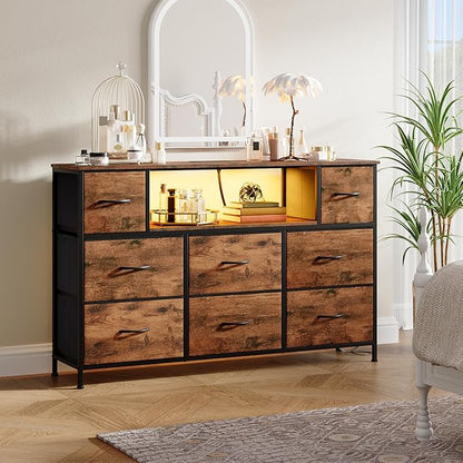 Somdot Dresser TV Stand, TV Stand Dresser for Bedroom, Fabric Storage Tower with 8 Drawers, Fabric Chest for Living Room, Hallway, Entryway, Closets,Easy Pull Handle, Wood Grain Print