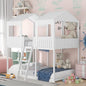 Ball & Cast Full Over Full Size Playhouse Bunk Bed with Roof and Window,Wood Bunkbed w/Full-Length Guard Rail & Ladder,Slat Support,Space Saving,Bedroom Furniture for Student Dorms,White