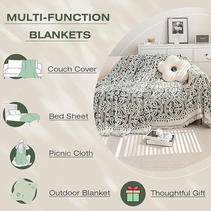 STACYPIK Green Jacquard Sofa Cover - Anti-Scratch Chenille Furniture Protector for 3 Cushion Couch - French Floral Dog Pet Cushion Protector - Futon Cover 71x150IN