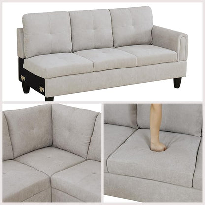 L Shaped Couch Sectional Couches with Chaise, Fluffy Fabric 3 Pieces Modular Convertible Sofa for Living Room Furniture Sets and Small Apartment, Light Grey