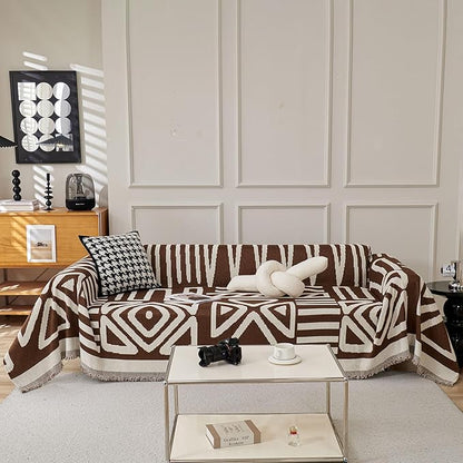 STACYPIK Soft Breathable Boho Chocolate Sofa Cover Stain Resistant Furniture Protector for 3 Cushion Couch Washable Sofa Cover for Dogs Cats Dark Khaki Reversible Sectional Covers for Sofa-91X134IN