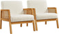 Yaheetech Boucle Fabric Accent Chair, Vintage Rattan Vanity Chair with Wood Armrest and Legs for Living Room Bedroom Makeup Room, Ivory, 2 pcs