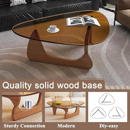 Modern Glass Coffee Table for Living Room mid Century Small Coffee Table Stylish Coffee Tables, Suitable for Bedroom Living Room Reception Office Tables（Walnut/Brown，Small）