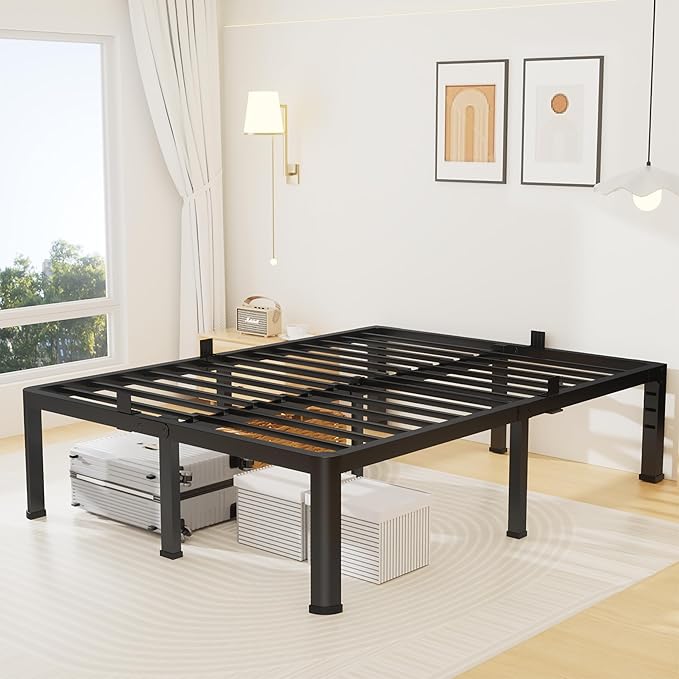 18 Inch California King Size Metal Platform Bed Frame with Round Corners, Storage Space Under High Bed Frame-Heavy Duty Steel Slats Support, Noise Free - Easy Assembly - No Box Spring Needed