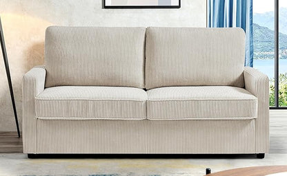 Reversible Sleeper Sofa Bed with Comfortable Memory Foam Mattress, Convertible Corduroy Full Size Pull Out Couch for Living Room, Space Saving Furniture, 70" Wide, Rectangular Arms, Ivory