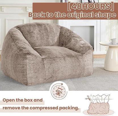 Bean Bag Chairs for Adults, Giant Beanbag Sofa Comfy Reading Chair, Oversized Bean Bag Chairs for Living Room Bedroom, Soft Faux Fur Fabric, 3.2FT, Khaki, Plush