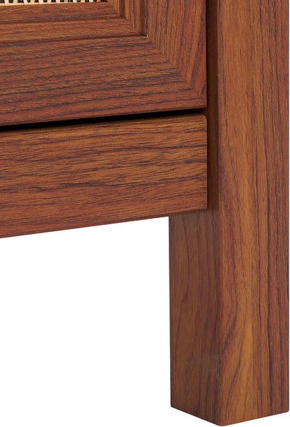 SAFAVIEH Evane TV Stand for up to 65" Flatscreen – Walnut & Natural, 2 Doors with Interior Storage, 2 Open Shelves, Entertainment Media Console (MED9629A)