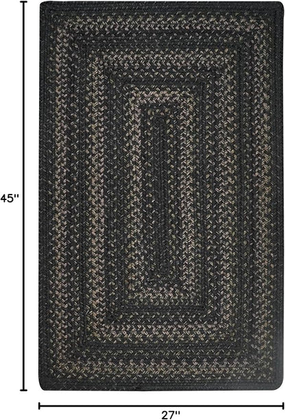 Jet Black Braided Rugs 27x45 – Primitive Style Gray and Black Indoor Entryway Rug