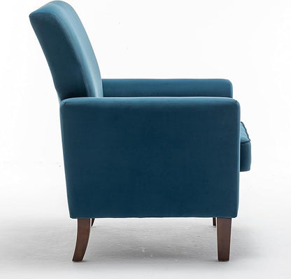Container Furniture Direct Contemporary Accent Arm Chair with Birch Wood Frame and Velvet Upholstery, Armchair for Office and Living Room Decor, Removable Cushions, Greenish Blue