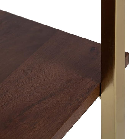 Kate and Laurel Abcott Midcentury Side Table, 20 x 12 x 24, Walnut Brown and Gold, Decorative Two-Tier Bedroom Nightstand Table with Genuine Marble Tabletop