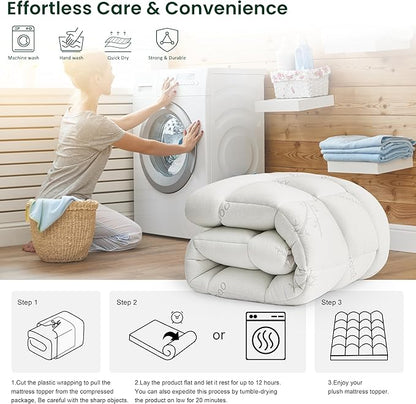 Love's cabin King Size Mattress Topper, Rayon Derived from Bamboo, 900 GSM Breathable Mattress Topper Pad, Thick Pillow Top Mattress Pad with 8"-20" Deep Pocket(78"x80")