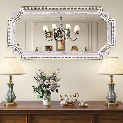 24" X 47" Wooden Farmhouse Large Wall Mirror, Rustic Art Decorative Full Length Mirrors for Living Room, Bedroom, Bathroom, Entryway - Hang Horizontally or Vertically