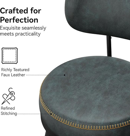 Counter Height Bar Stools, 26" H Swivel Barstools Set of 6, Faux Leather Kitchen Counter Stools with Back and Stylish Stitching, Metal Frame, Pub, Home Bar, Balck Green