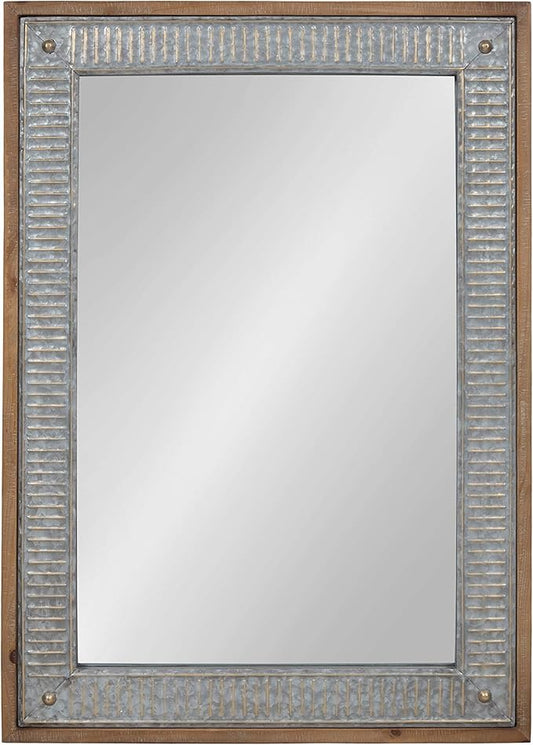 Kate and Laurel Deely Farmhouse Wood and Metal Wall Mirror, Rustic Brown