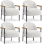 Garvee Modern Accent Chair Set of 4, White Comfy Chair with Teddy Fabric, Wood Arms, Metal Frame & Adjustable Feet, Mid Century Modern Chair for Living Room,Bedroom, Office, Set of 4