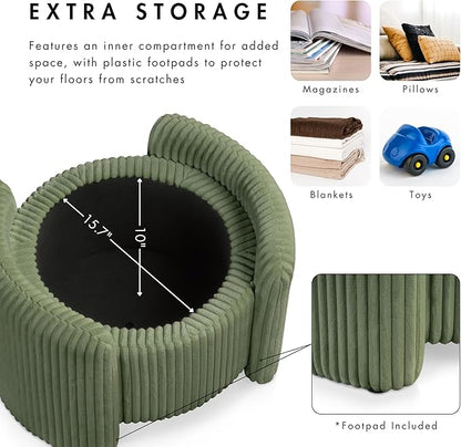 Furniture of America Lennox Modern Chenille 25-inch Round Storage Ottoman with Reversible Flip Top, Upholstered Footstool for Living Room, Bedroom, Entryway, Beige Pink