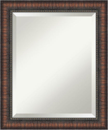 Amanti Art Brown Wall Mirror 24x20 Caleb Brown Rectangle Bathroom Mirror for Wall Decor Living Room, Small Rustic Farmhouse Frame, Hangs Horizonally and Vertically, Bathroom Decor, Beveled Edge