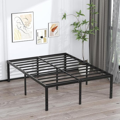 EMODA 20 Inch Queen Bed Frame No Box Spring Needed Heavy Duty Metal Tall Platform Bed Frame Queen Size with Large Storage Space, Easy Assembly, Black