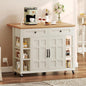 DWVO Rolling Kitchen Island with Drop Leaf, Mobile Storage Islands with Power Outlet Foldable Tabletop, 2 Drawers and Open Shelves, for Living Room, Dining Room, Off White