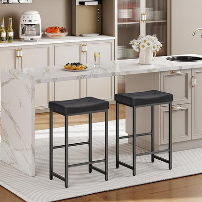 HOOBRO Bar Stools,25.4" Saddle Stools with PU Upholstery, Counter Height Stools with Footrest, Kitchen Breakfast Chairs, for Dining Room, Cafe, Bar, Black BB23BY01