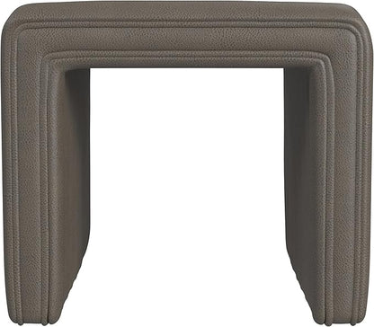 HomePop Modern Channel Tufted Faux Leather Ottoman Home Décor|Ottoman for Living Room & Bedroom - Pewter Gray Faux Leather
