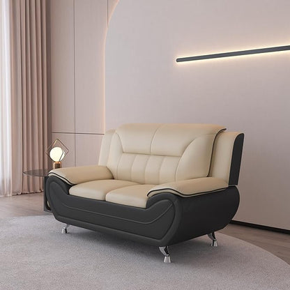 Container Furniture Direct Michael Modern Faux Leather Upholstered Stainless Steel Legs Living Room Loveseat, Black Camel