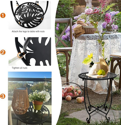 Outdoor Side Table for Small Spaces, 2 Pack 14 Inch Round Metal End Table for Patio Balcony Yard Porch, Anti-Rust Waterproof Accent Table for Indoor Outdoor Use, Easy Assembly